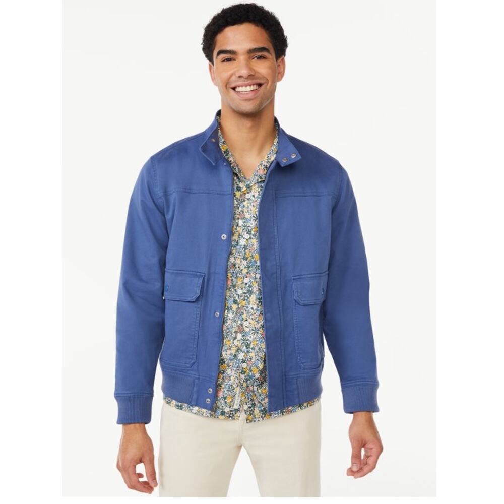Free Assembly Men Jacket Sz. XXL Twill Harrington Blue EUC Waist Length Casual